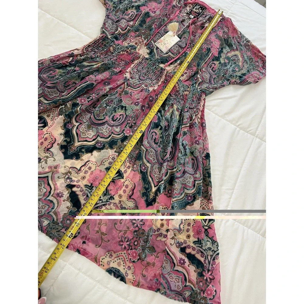 Johny Was Thia Burnout Dress Womens Size S Floral‎ Boho Festival Sheer Luxe Chic - Picture 8 of 15